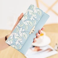 brand womens cute fashion purse long printing flower wallet phone purse female three fold clutch large capacity wallets