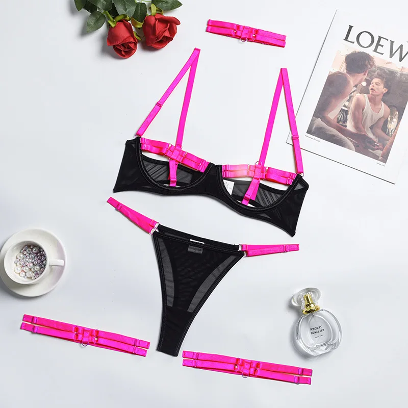 Сексуальный женский комплект нижнего белья из кружевного бюстгальтера и