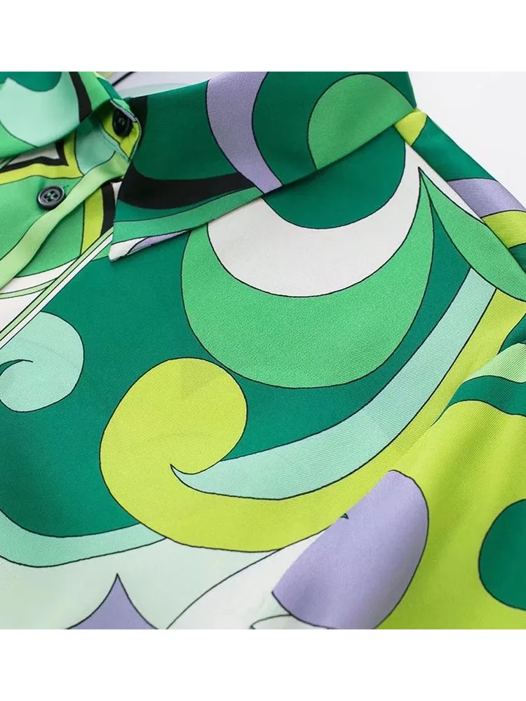 2022 Women Spring New Fashion Floral Print Loose Blouses Vintage Long Sleeve Button-up Female Shirts Blusas Chic Tops+skirt suit