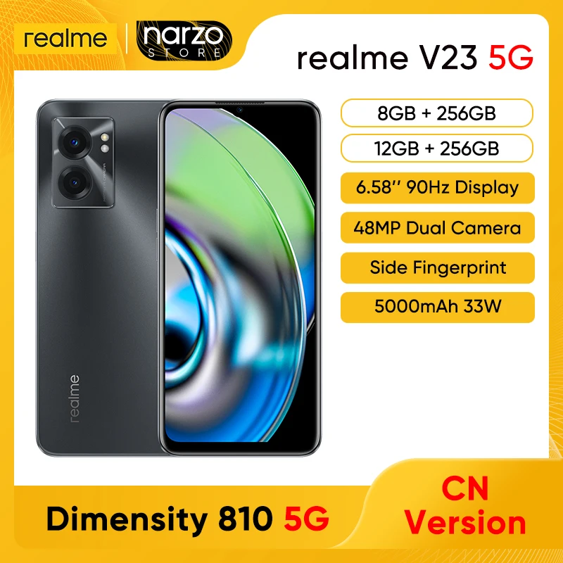 realme V23 5G Smartphone 8GB/12GB 256GB MTK Dimensity 810 6.58'' 90Hz Display 48MP Dual Cameras 5000mAh 33W Battery