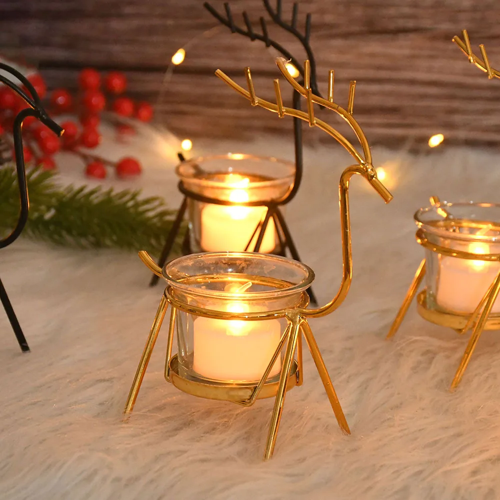 

Creative Reindeer Tealight Candle Holder Stand Christmas Elk Deer Metal Iron Candlestick for Wedding Party Home Table Decoration