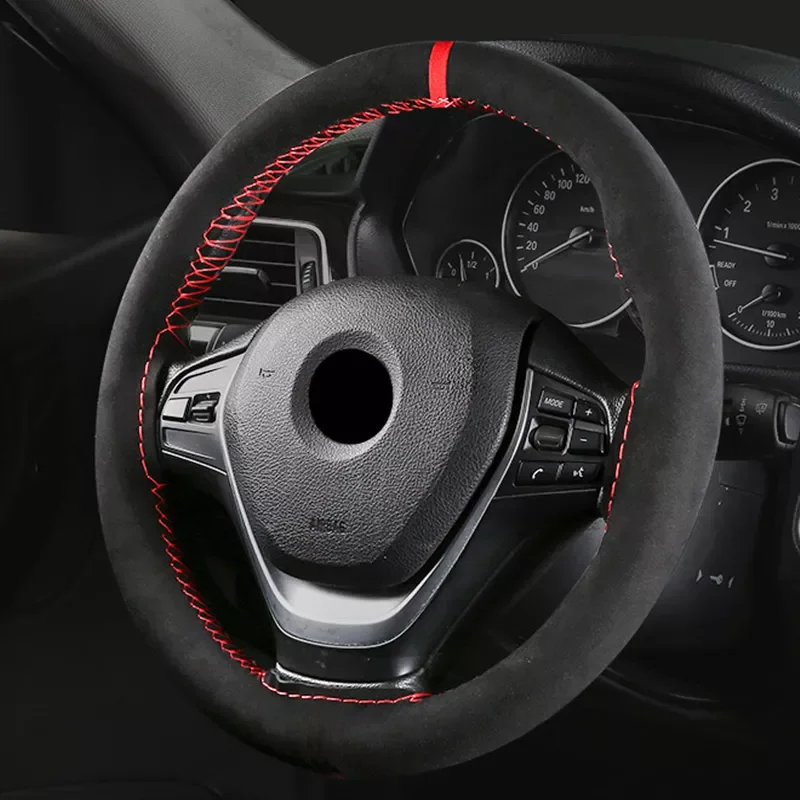 

Suede Red Mark Braid On Steering Wheel Car Steering Wheel Cover Diameter 15inch / 38cm Auto Car Accessories