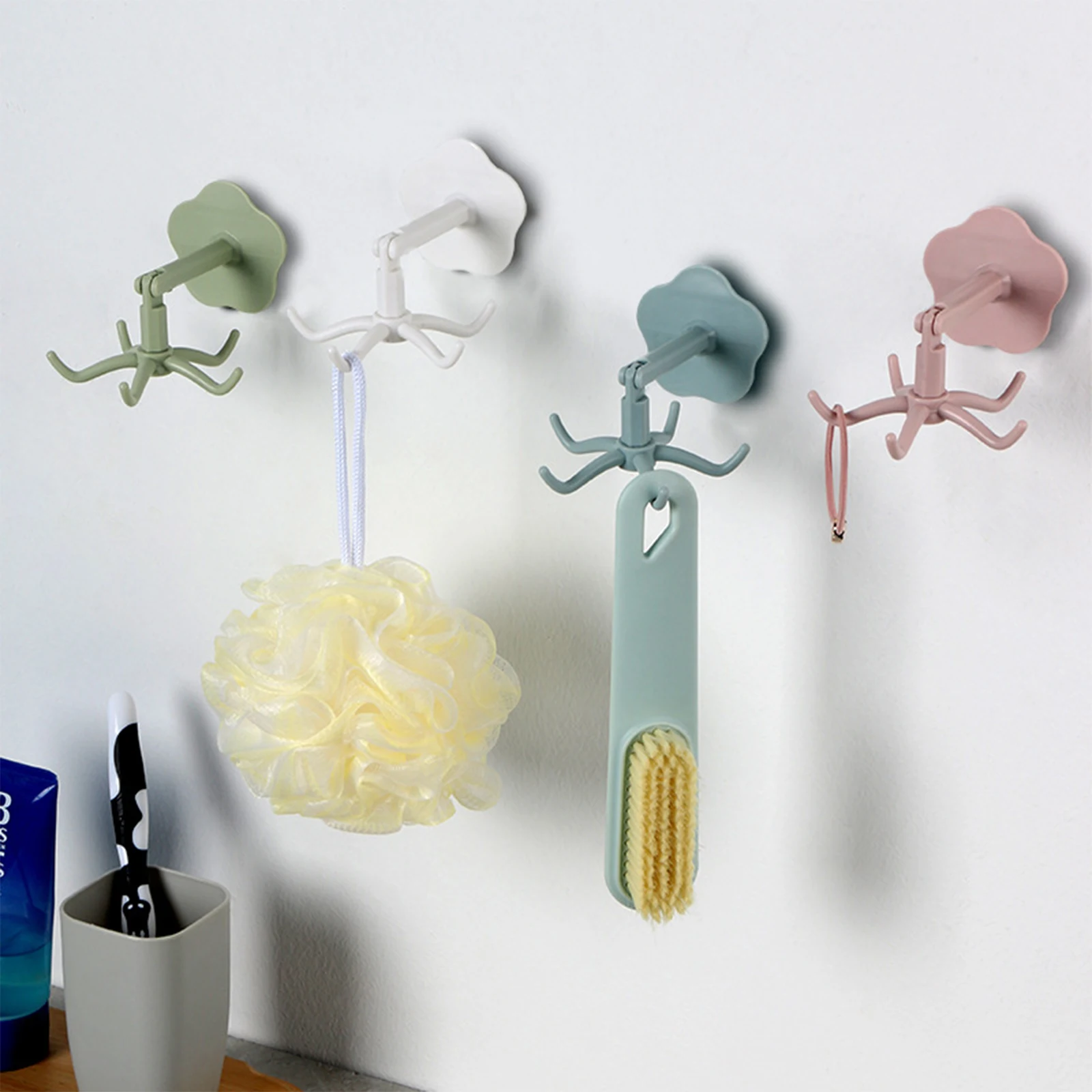 

Кухонные крючки с поворотом на 360 градусов, водостойкие, самоклеящиеся, 6 крючков, настенный крючок, подвесная стойка для одежды и полотенец, ...