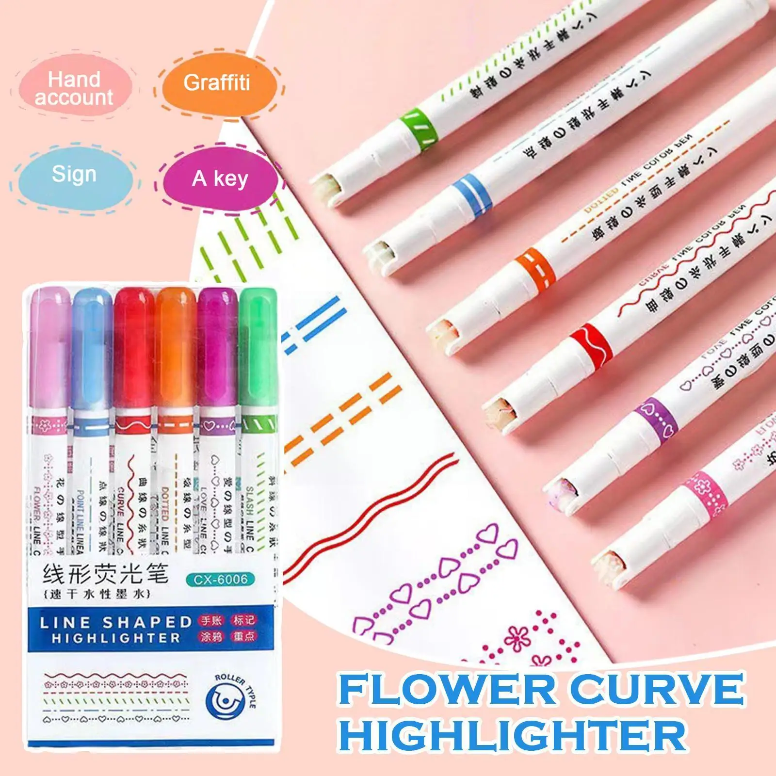 

Heart Flower Dot Line Shaped Highlighter Pen Color Stationery Roller Children Line Marker Curved Tip School Highlighter Nov Z0e8