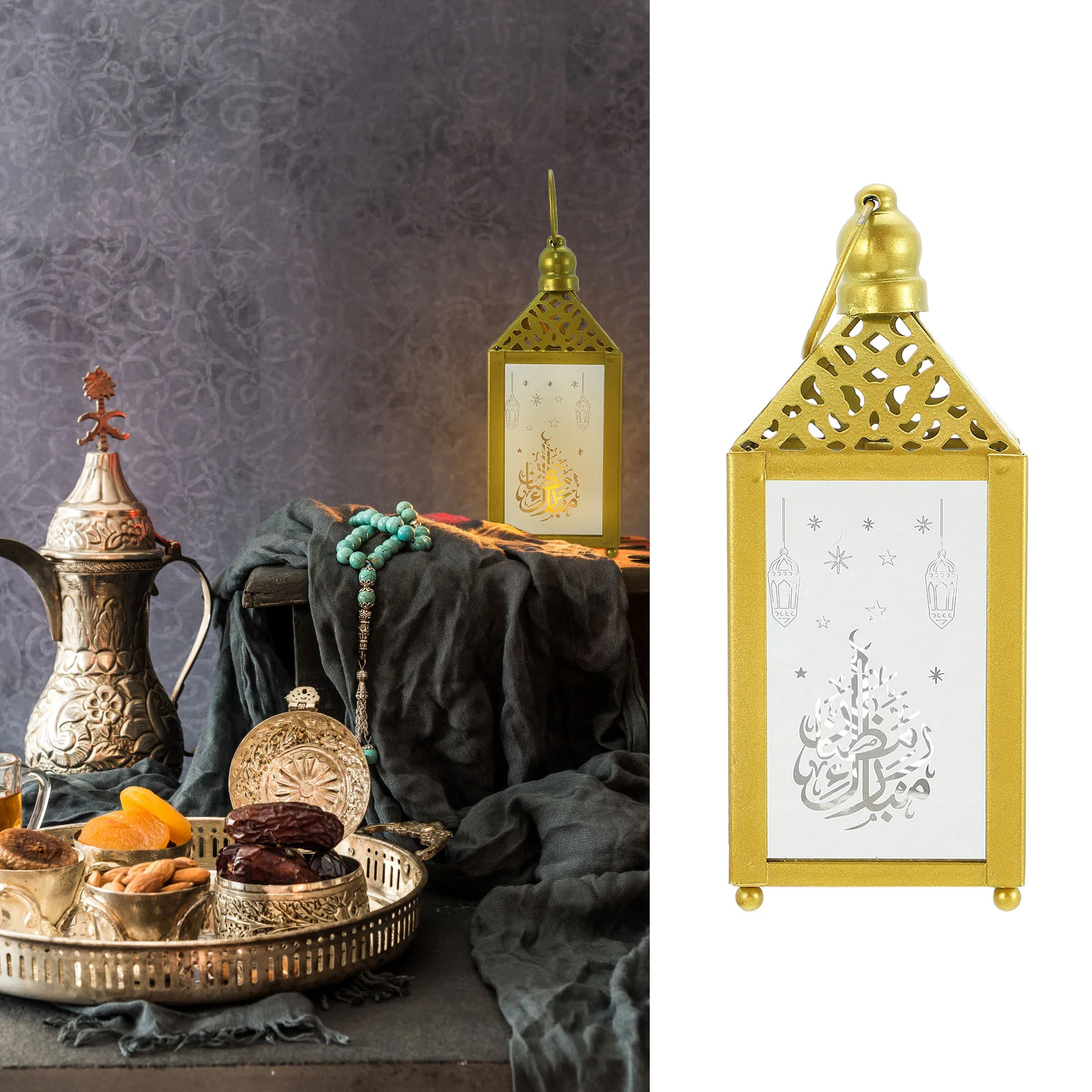 

Lantern Ramadan Led Lamp Muslim Decorations Party Wind Iron Eid Indoor Islam Table Festival Moroccan Creaative Light Night Decor