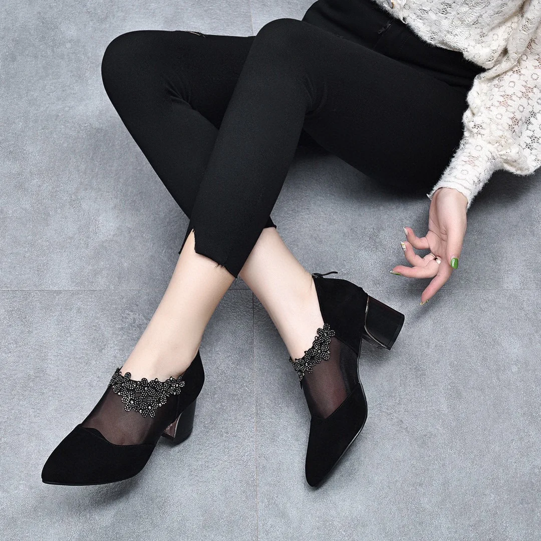 

2022 spring and summer new European and American pointed mesh rhinestone high-heeled shoes 3268