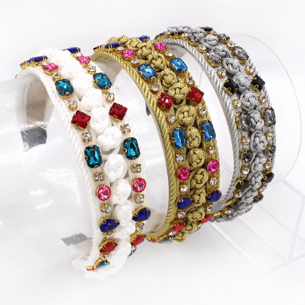 

Обруч для волос ручной работы, плетеный драгоценный камень с широкими краями, блестящий роскошный обруч для волос в стиле барокко, полностью красочный, с подкладкой из страз, 2023