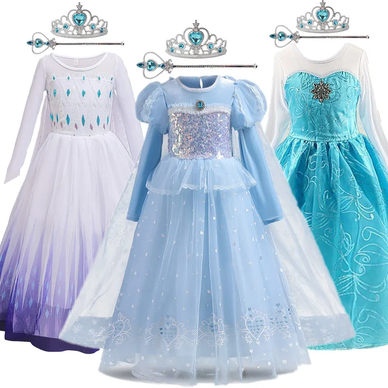 

Fancy Halloween Disfraz Costume for Girl Sequined Cosplay Princess Long Robe Kids Fall/Winter Full Sleeve Evening Party Vestidos