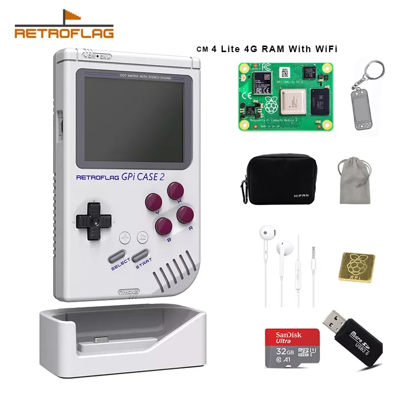 

GPi CASE 2 Deluxe Edition with Dock Carrying Bag 3.0” LCD 4000mAh Rechargeab Battery for Raspberry Pi CM4 Lite/eMMC