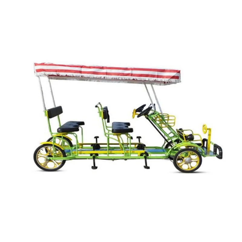 

2pcs/lot 4 Seate Adult Pedal Tandem Bike Tourist Sightseeing Car Surrey Tandem Tricycle Rickshaw Quadricycle Bikes with Canopys
