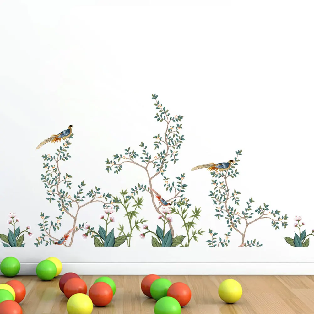

Green Plants Bird Wall Sticker Home Bedroom Decorative Stickers Living Room Background Decoration Removable Stickers Home Decor