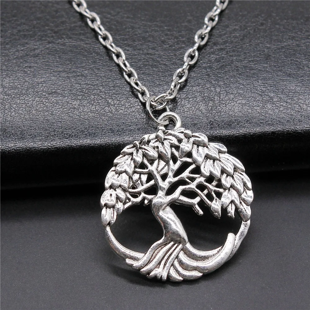 

Цепочка с подвеской в виде дерева для мужчин и женщин, винтажное ожерелье с длинной цепочкой, 2 цвета, 30 х33 мм, ювелирные аксессуары