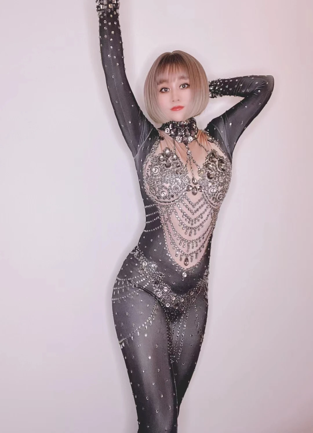 

Black Rhinestones Show Jumpsuit sexy BirthdayDance Party Prom Nightclub Singer gogo StageRompers designer clothes