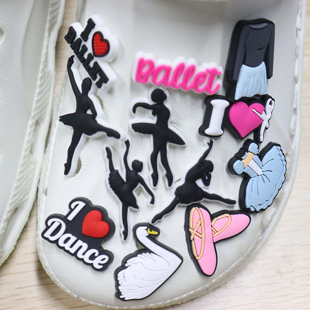 

1-12Pcs Elegant Ballet Posture Swan PVC Shoes Accessories Girls Woman Slipper Decorations Fit Croc Jibz Birthday Gift