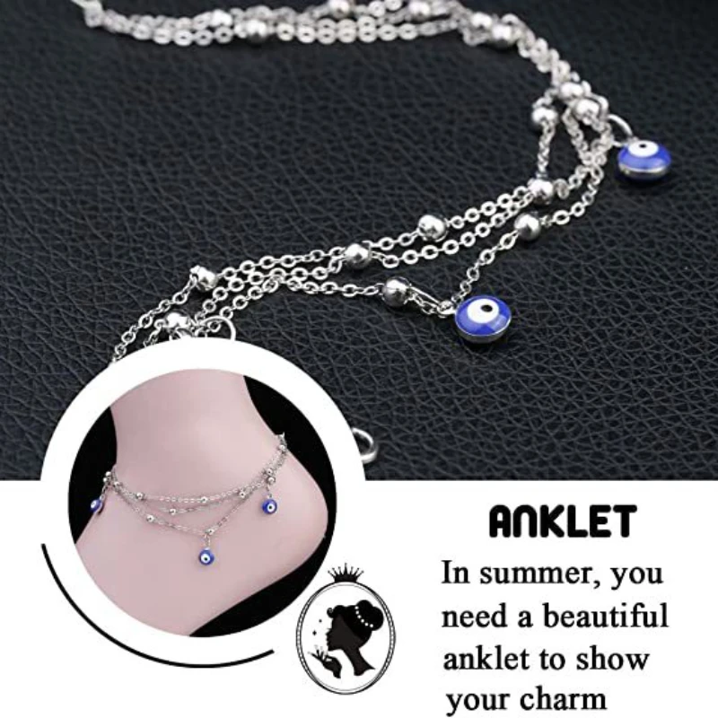 

Summer Blue Evil Eyes Anklet Bohemian Hand String Charm Copper Bead Hand Ornament Women Gift Best Friend Bracelet Foot Chain