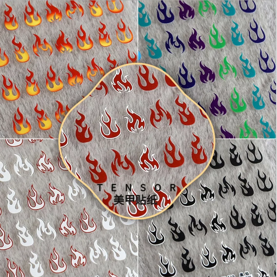 

sticker Flame Fire Torch Light 12 Style High Quality 3D Engraved Nail Stickers Art Decorations Nail Decals Design Korea