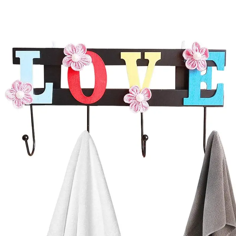 

Wooden Love Hook Rack Hangers With 4 Hooks Creative Keychain Towel Hook Coat Rack Hangers For Bedroom Door Bathroom