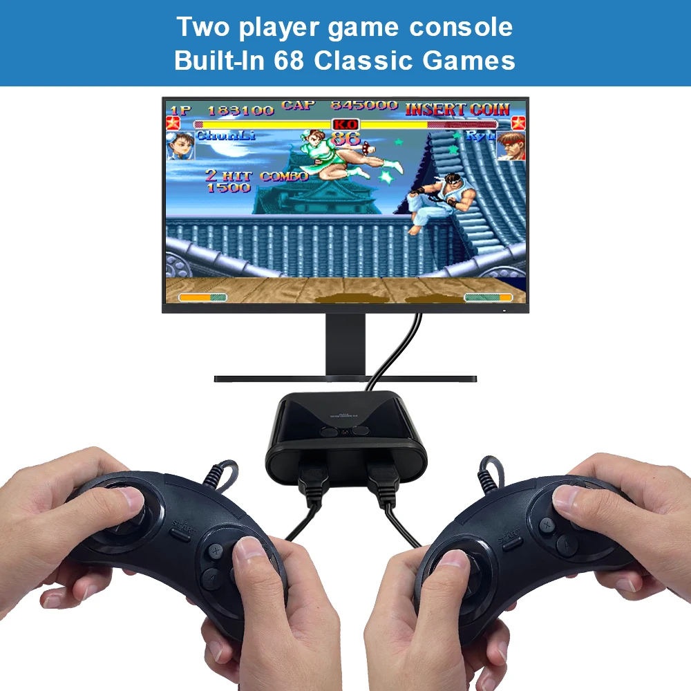 

16 Bit Joystick Video Game HD Built-in 68 Game Retro Console Dual Controller Wireless Game Board Gaming Console With Host