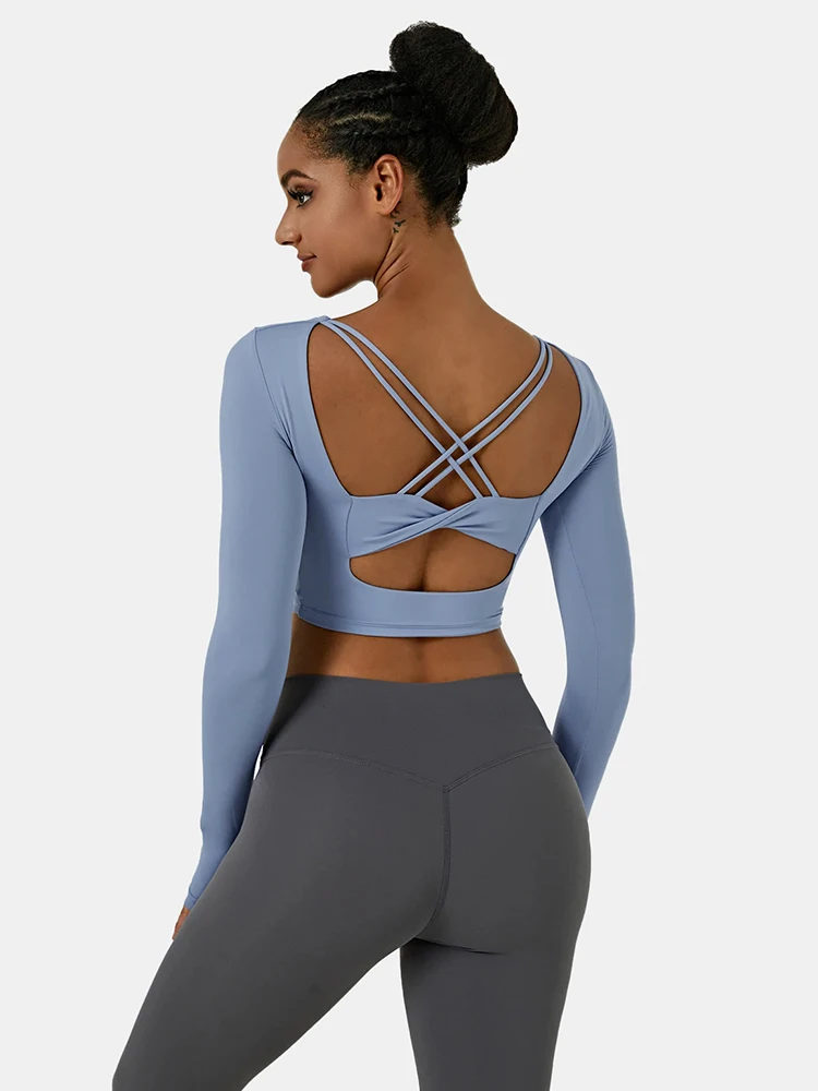 

SVOKOR Sports Yoga Tops Women Fitness Gym Shirt Sexy Hollow Cross Strappy Crop Tops Push Up Running Training Clothing