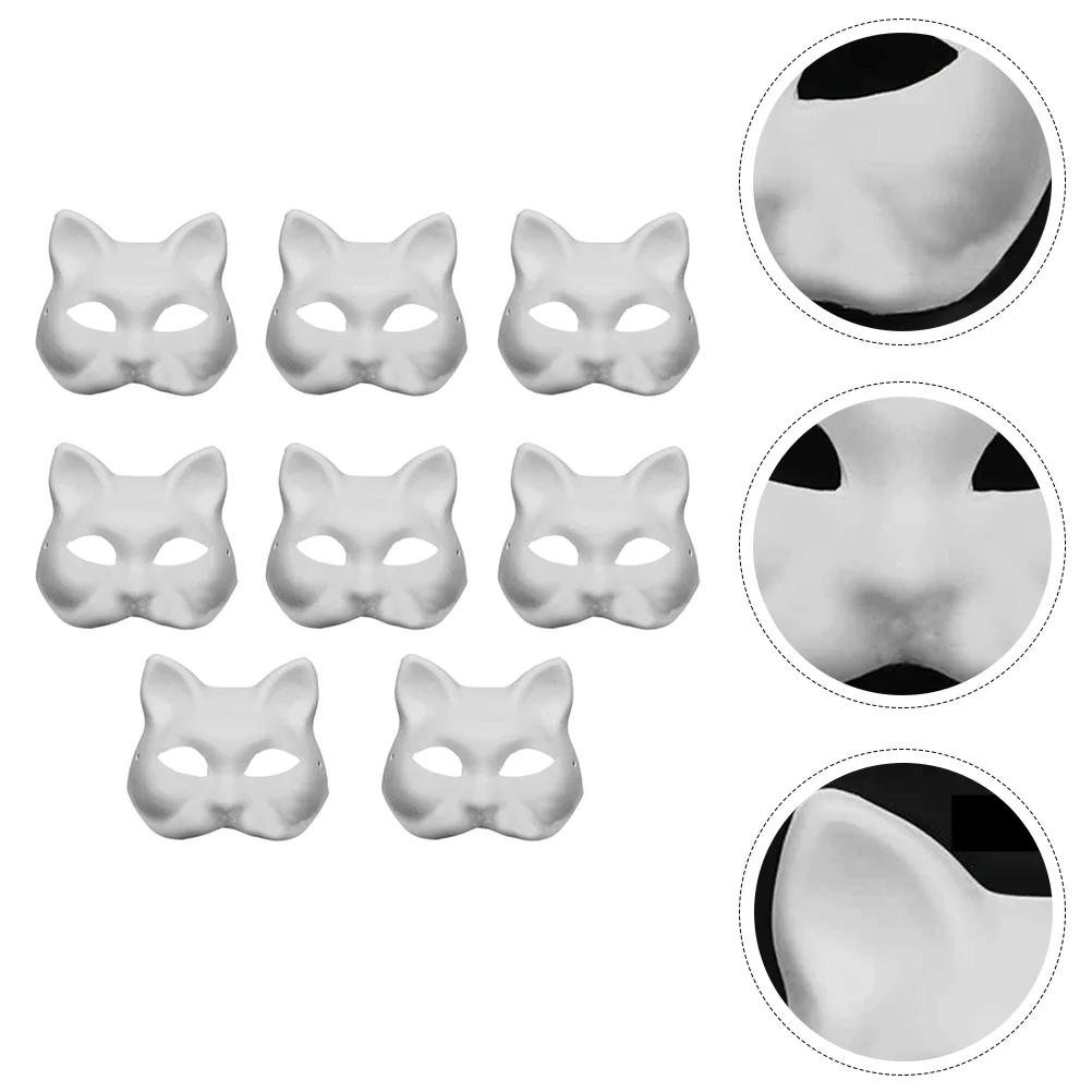 

8 Pcs Pulp Blank Mask Role Play Outfits Cat Face DIY Unpainted Masquerade Paper White Cosplay Prop Paintable Man Animal