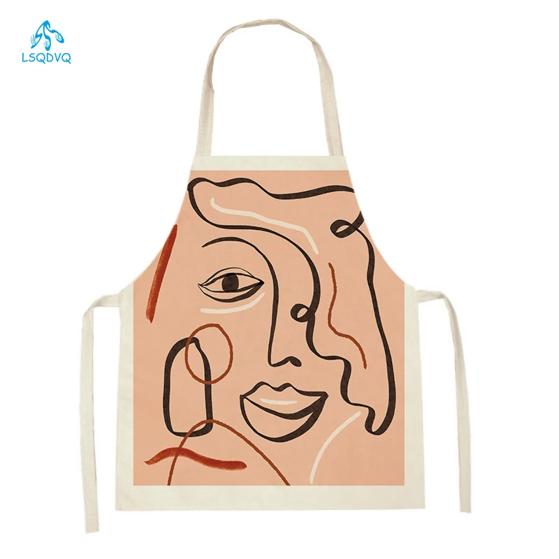 

Creative Abstract Character Printed Kitchen Apron for Women Men Cooking Pinafore Adult Kids Household Apron Cleaning Supplies