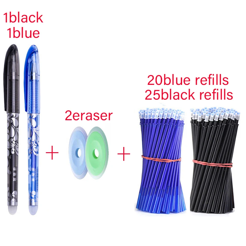

54PCS 0.5MM Erasable Gel Pens Black Blue Ink Erasable Refill Washable Handle Office Children Stationery Writting Ballpoint Pen