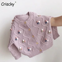 criscky autumn winter kids baby girls full sleeve single breated top outwear toddler children knit clothes flocking sweater