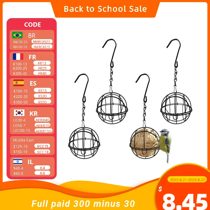 4pcs Black Home Garden Fat Ball Iron Wildlife Robin With 4 Hooks For Outdoor Hanging Sparrow Finch Food Dispenser Bird Feeder