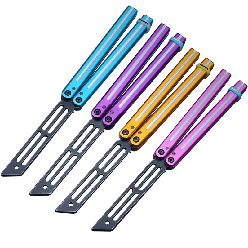 

Butterfly Knife Shark Squid Triton Balisong Flipper Trainer Knife Bushing System Aluminum Handle CNC Safe EDC OutdoorHunting Toy