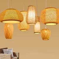 modern hand woven bamboo pendant vintage living room lamp cafe dining chandelier home decor industrial lighting fixtures