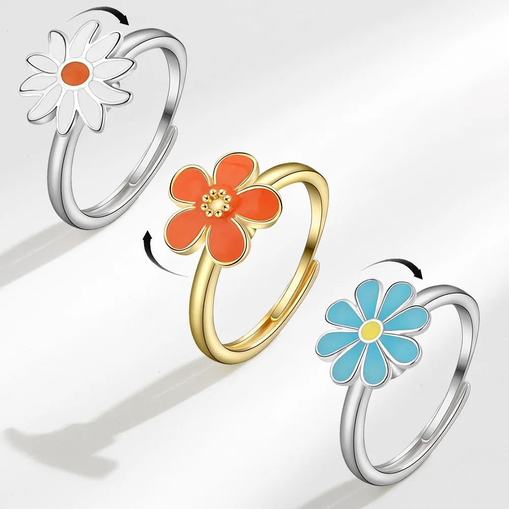 

Sunflower Butterfly Daisy Rotating Ring Female Rotating Anti Anxiety Decompression Ring Versatile Ring Creative Jewelry Female