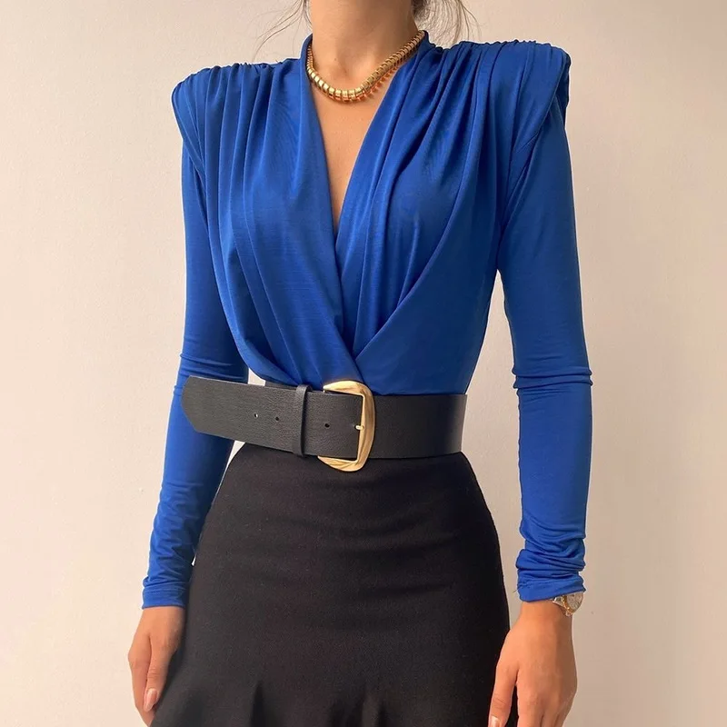 

Women's autumn and winter new jumpsuit simple mature style temperament V-neck long-sleeved bottoming shirt
