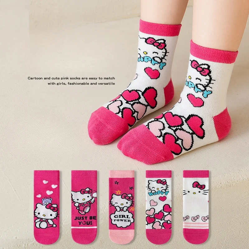 5 Pairs Cute Sanrioed Kuromi My Melody Hellokitty Cinnamoroll children's Socks Autumn Cartoon Tube Sports Cotton