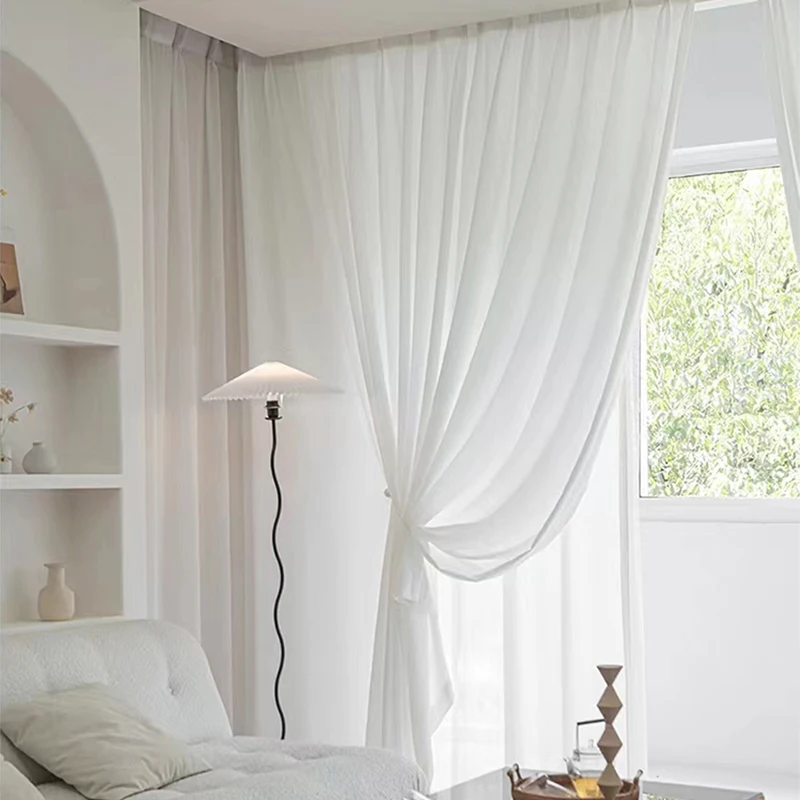 Фото White Tulle High Quality Thick Yarn Luxury Chiffon Window Curtains For Bedroom Villa Opaque Drapes Living Room Decoration №3