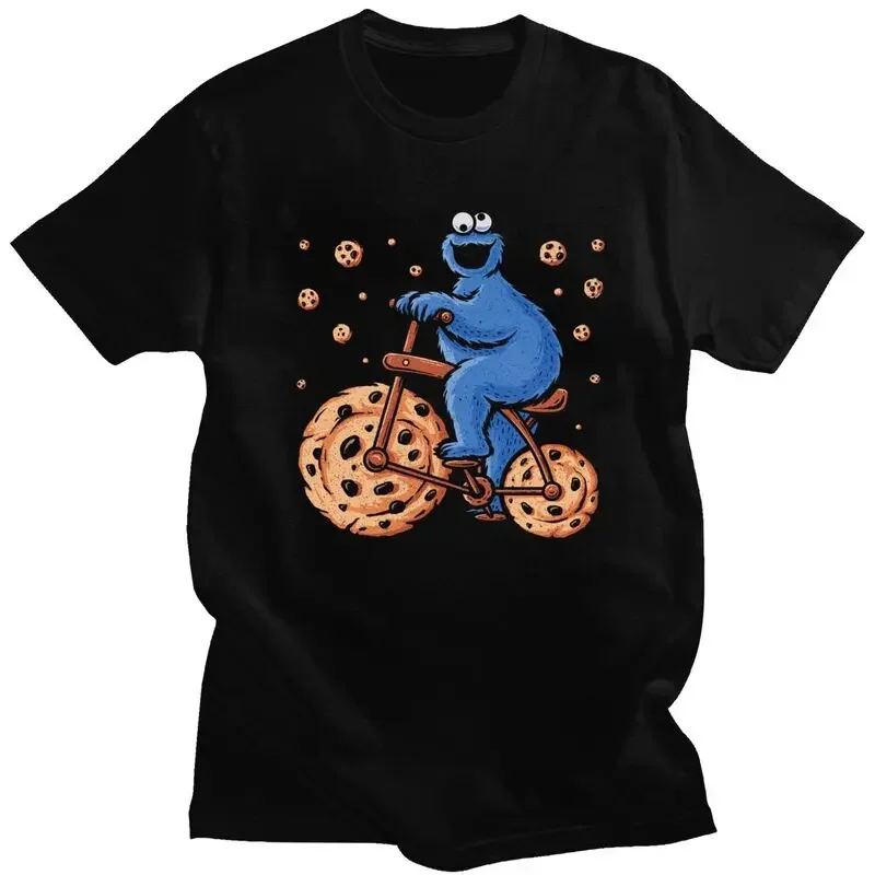 Фото Мужская футболка Cookie Exercise-Funny Monster Bike, хлопковая футболка с короткими рукавами, новинка, футболка, повседневные футболки, одежда больших размеров №1