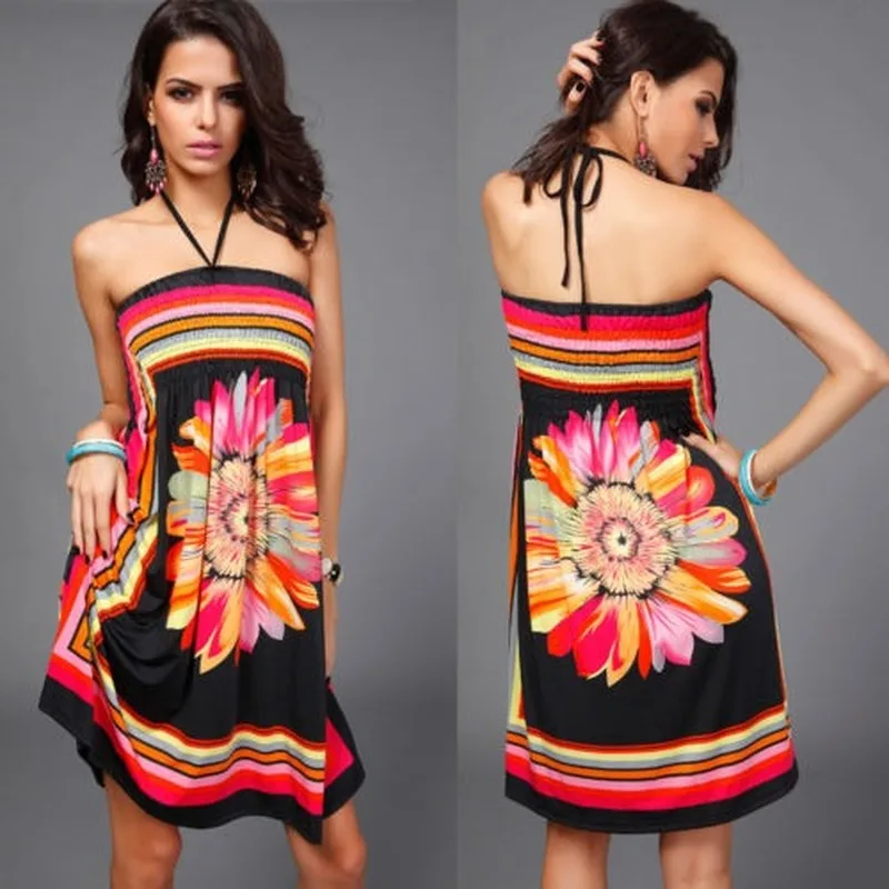 

Women's Beachwear Sundress Print Bandeau Strapless Tube Top Sling Dress Summer