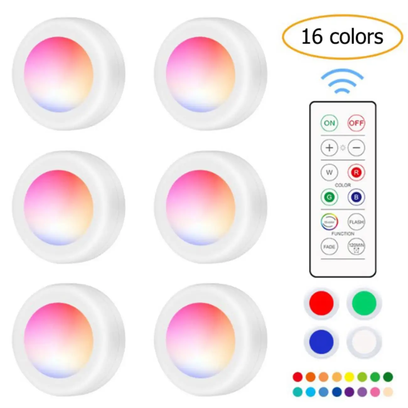 

16 Colors LED Under Cabinet Light Touch Dimmable Night Puck Lamp Stair Hallway Kitchen Cupboard Wardrobe Wireless