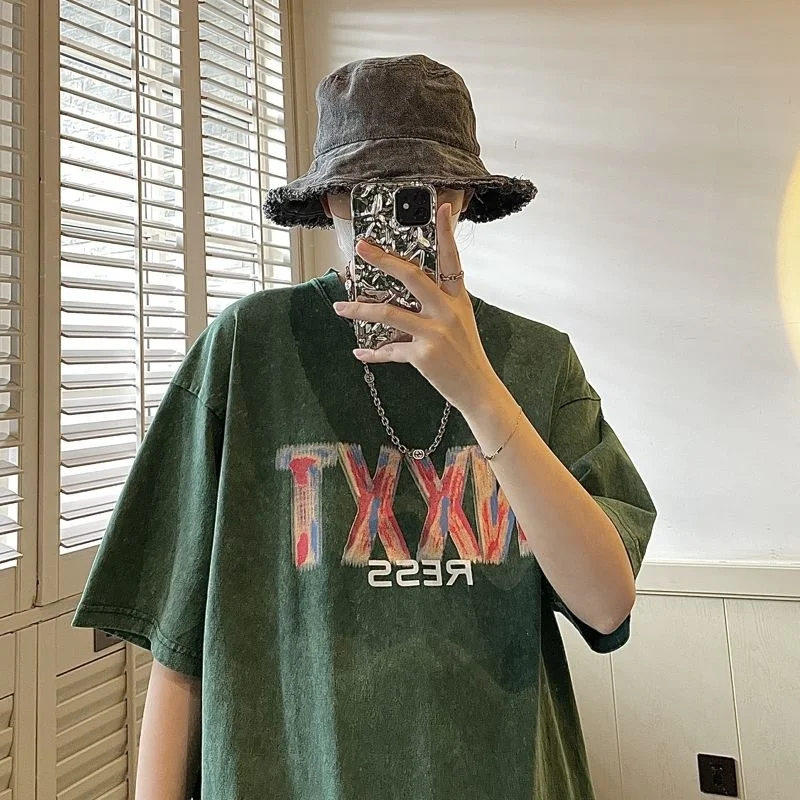 

Мужские потертые футболки с коротким рукавом, американские брендовые свободные Модные мужские футболки с надписью в стиле Харадзюку, топы