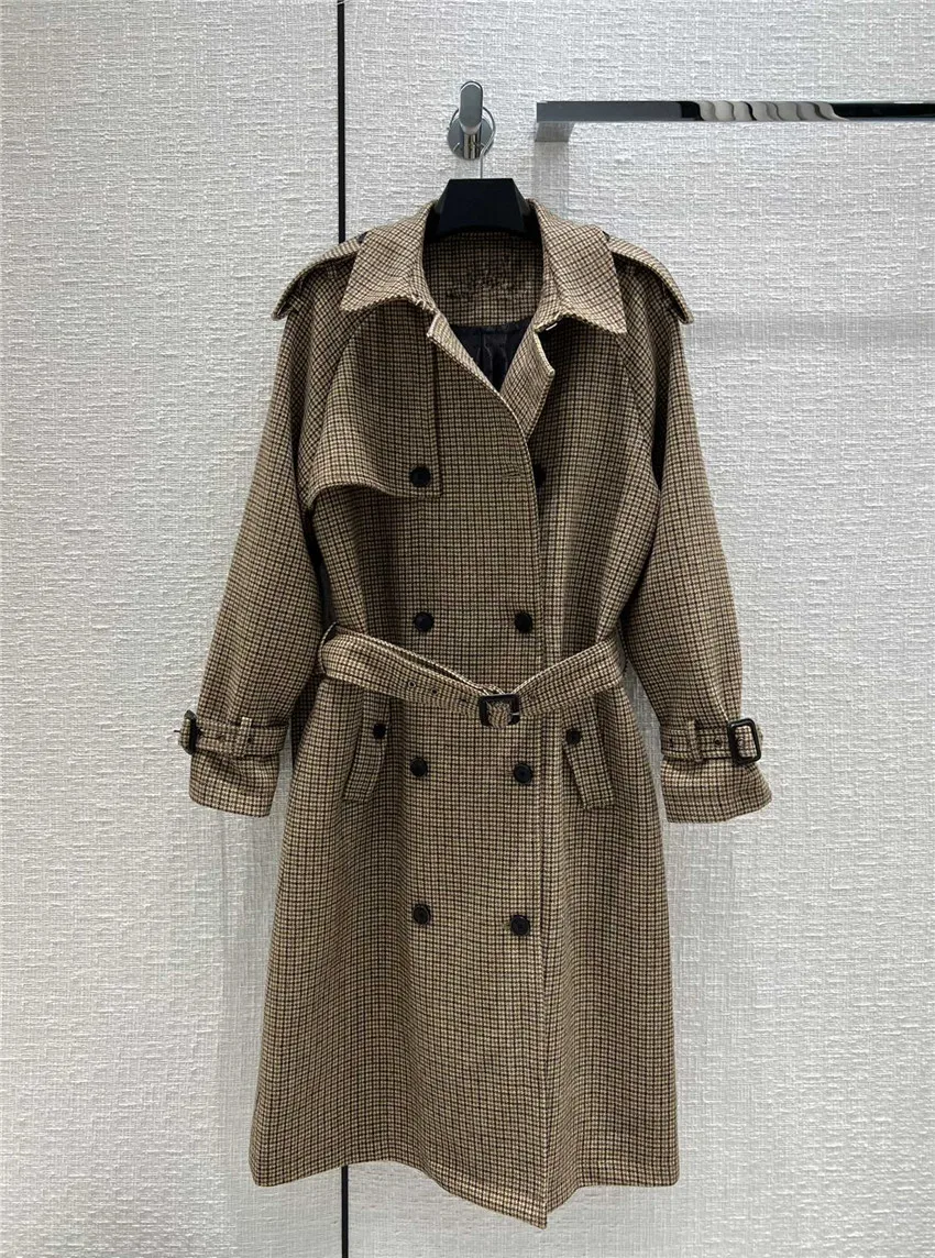 

Best Quality Coat for Women Vintage Turn Down Collar Houndstooth Long Jacket