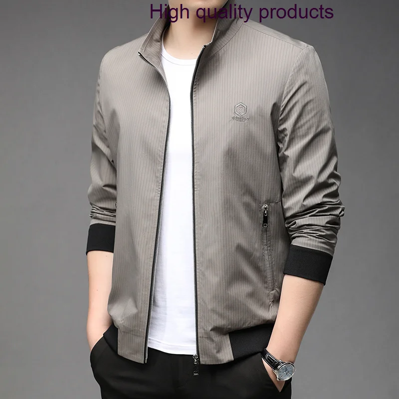 

Autumn Spring Mens Jacket Luxury Embroidery Long Sleeve Zipper Casual Male Outerwear Fashion Striped Man Coats 3XL