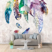 custom 3d mural wallpaper american fashion feather retro brick wall fresco bedroom house decoration wall paper wall paintings