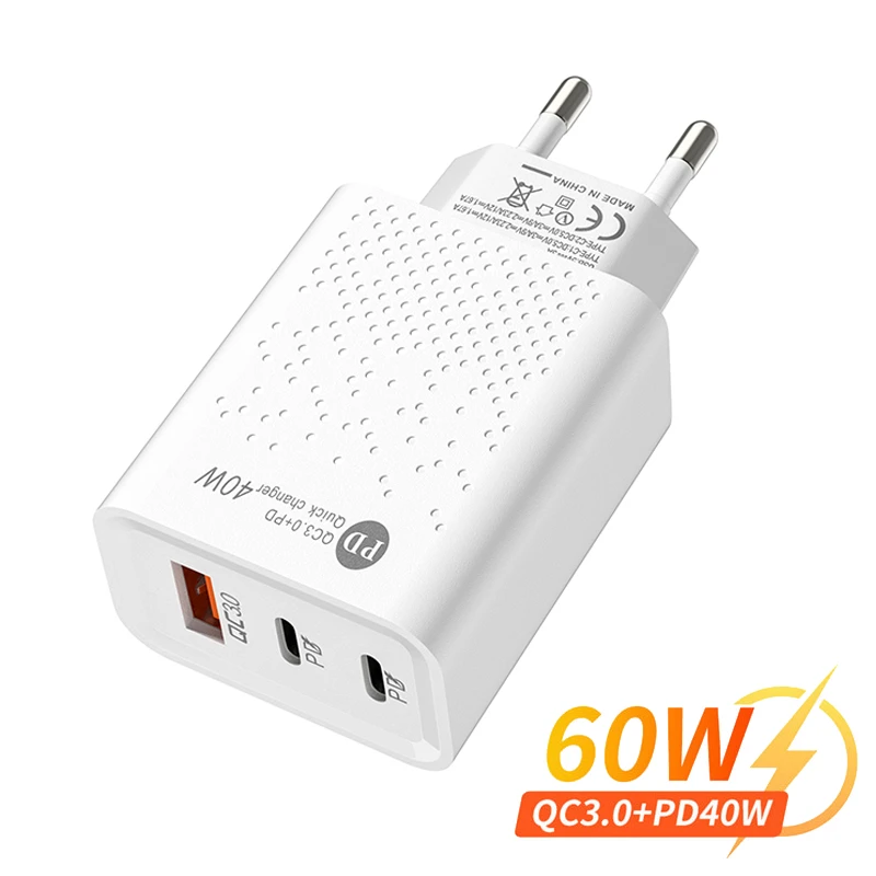 

60W Fast Charger USB C Charger Quick Charge 3.0 for iPhone 14 13 Xiaomi 13 POCO Oneplus 40W Dual PD Wall Phone Charger Adapter