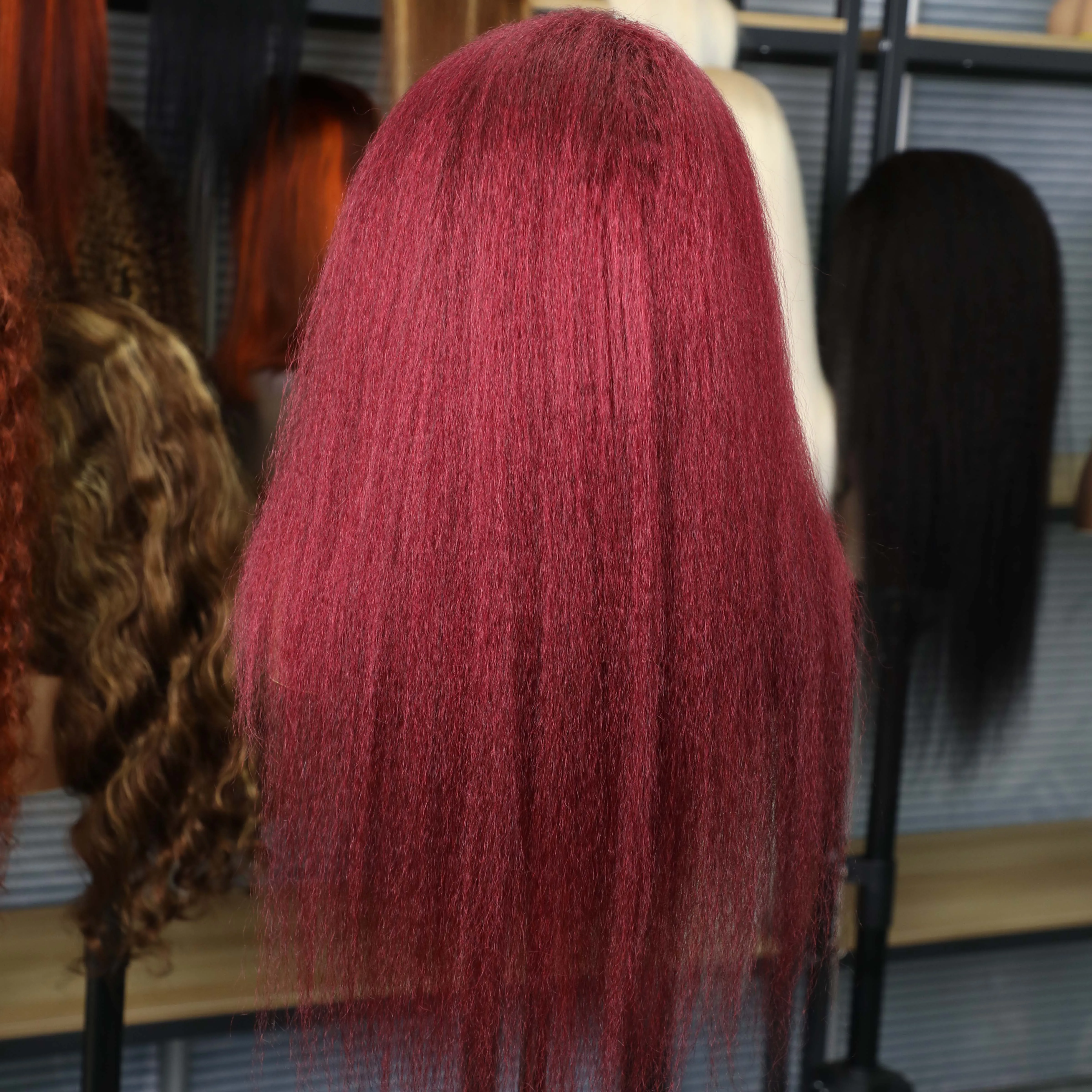 Kinky Straight 99J Бордовый 13x6 HD Парики из натуральных волос на фронтальной части шнурка