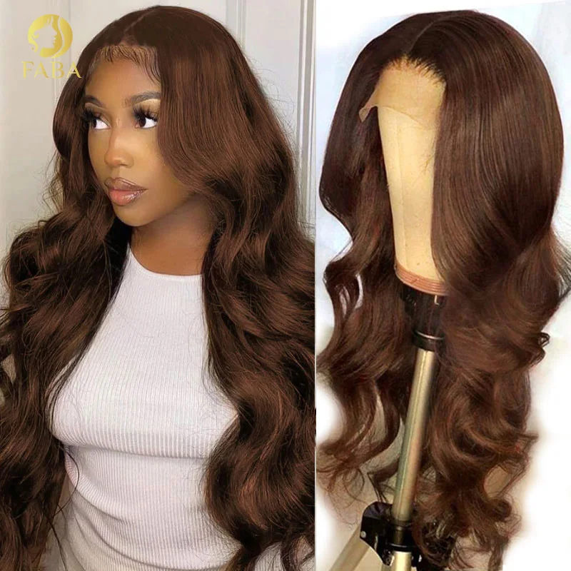 

4X4 HD Front Lace Natural Color Wig Body Wave Gradient Wig 180% Density Brazilian Girl Hair Wavy Lace Human Hair Brown Wigs