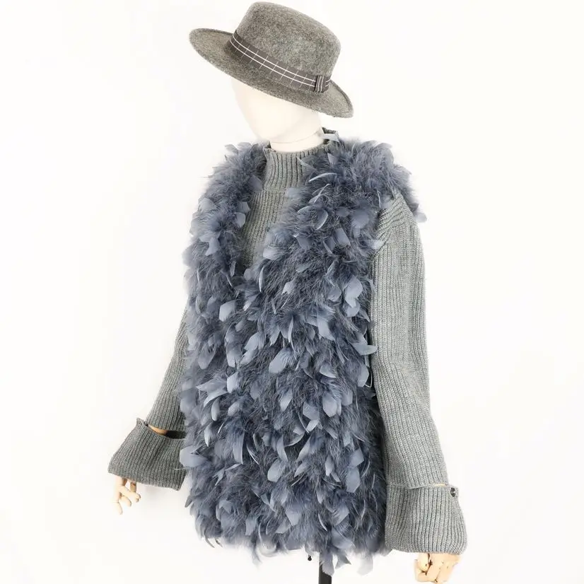 Autumn Winter New Sleeveless Ostrich Feather Turkey Fur Jacket For Women Fur Vests Coats Midi Waistcoat Female Outerwear Y3464