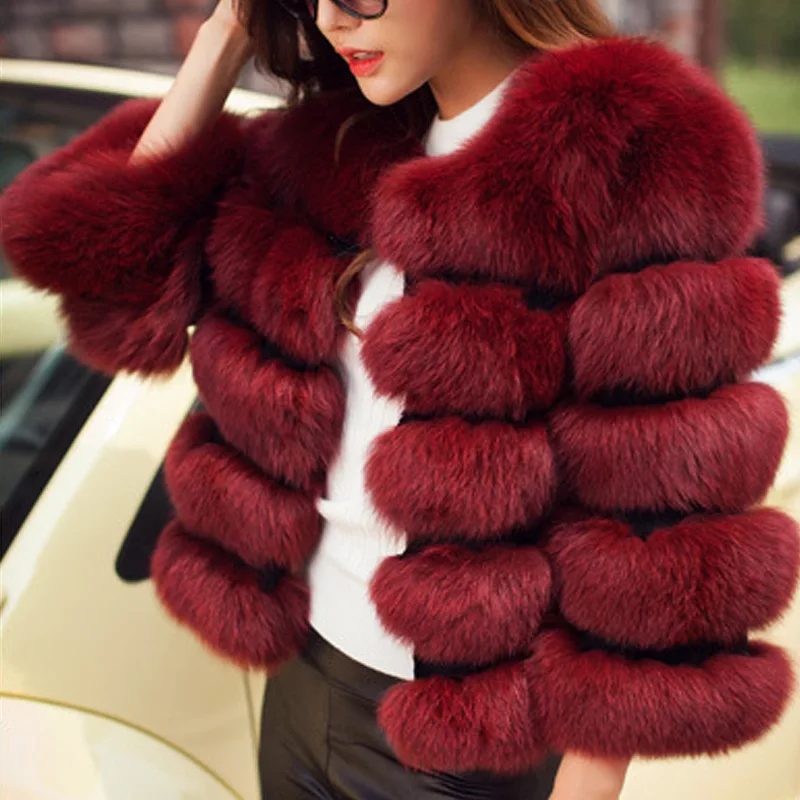 2022 Winter Fashion Faux Fur Jacekt For Women Streetwear New Style Faux Fox Fur Coat Women's Short Round Neck Winter Fur Tops