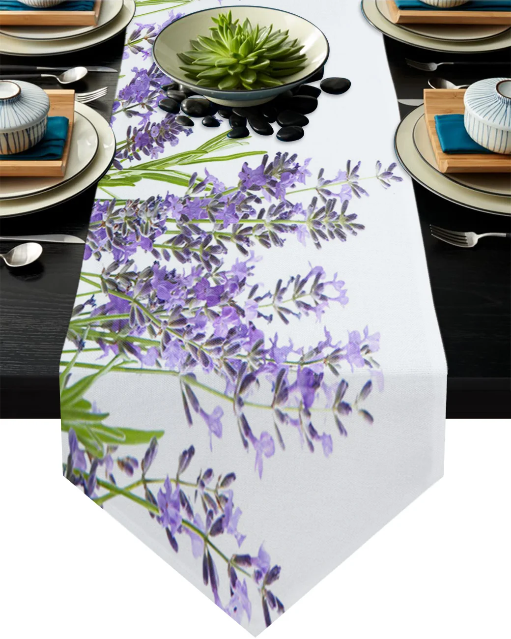 

Purple Flower Lavender White Table Runner Kitchen Dinning Table Decor Wedding Table Decor Tablecloth and Placemats