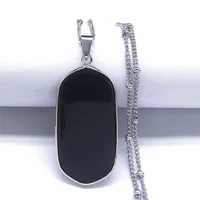 black obsidian geometric lucky pendant necklace women boho natural stone stainless steel silver color necklaces jewelry na145s04