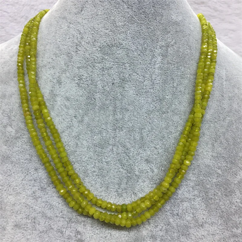 

Yellow Green Peridot Olivine Color Chain Necklace for Women Natural Faceted Jade Stone Bead Choker Collares 3*4MM Abacus Jewelry