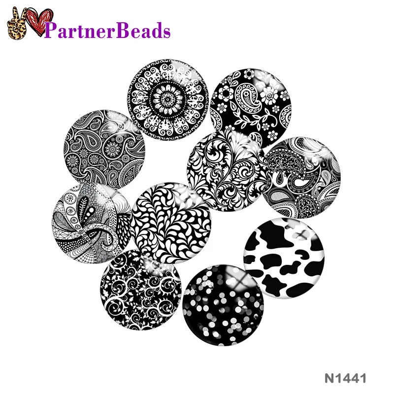

Black and white pattern 12mm//18mm/20mm/25mm Round photo glass cabochon demo flat back Making findings PartnerBeads N1441